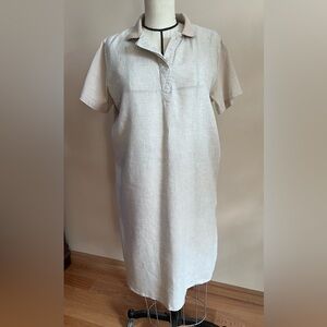 UCHUU Montreal Linen Shirt Dress Beige Short Sleeve Size 4